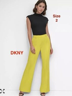 DKNY Wide-Leg High-Rise Pants in Bright Yellow